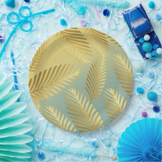Assiettes En Carton Golden Palm Feuille Motif Ombre (Fête)