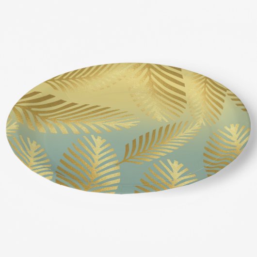 Assiettes En Carton Golden Palm Feuille Motif Ombre (Angle)
