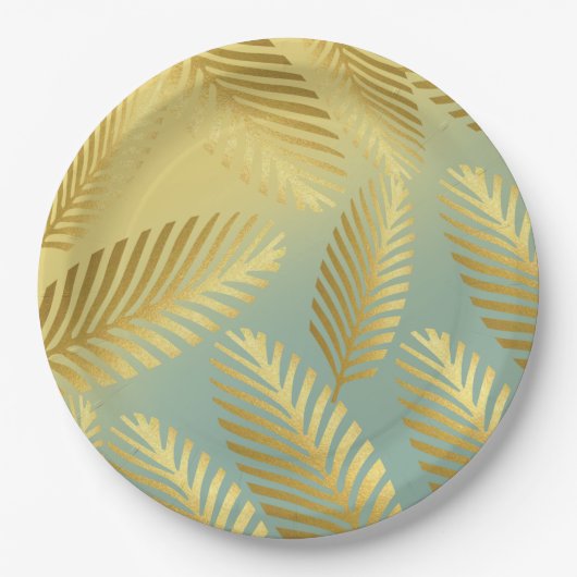 Assiettes En Carton Golden Palm Feuille Motif Ombre (Devant)