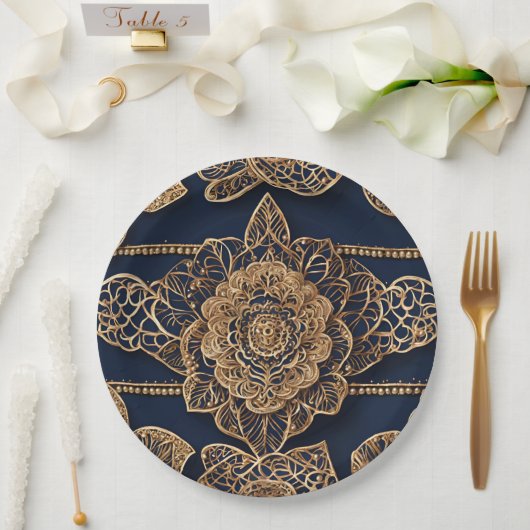 Assiettes En Carton Golden patterns AI art (Mariage)