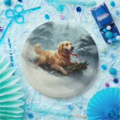 Assiettes En Carton Golden Retriers Noël neige hiver (Fête)
