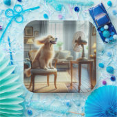 Assiettes En Carton Golden Retriever assis devant le ventilateur (Fête)