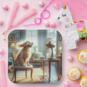 Assiettes En Carton Golden Retriever assis devant le ventilateur (Fête)