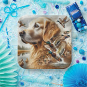 Assiettes En Carton Golden Retriever Avec Canards Majards (Fête)