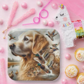 Assiettes En Carton Golden Retriever Avec Canards Majards (Fête)