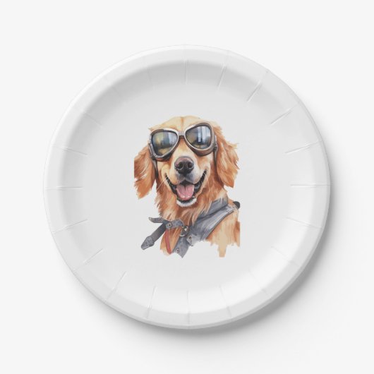 Assiettes En Carton Golden Retriever avec lunettes de soleil (Devant)