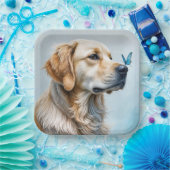 Assiettes En Carton Golden Retriever avec papillon bleu (Fête)