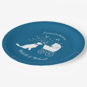 Assiettes En Carton Golden Retriever Baby shower chien bleu garçon (Angle)