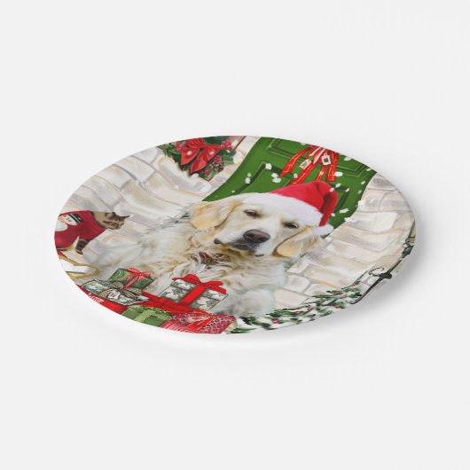 Assiettes En Carton Golden Retriever Chien Noël (Angle)