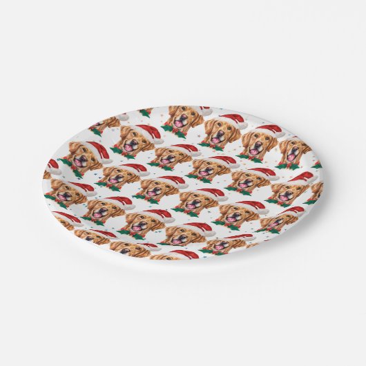Assiettes En Carton Golden Retriever Chien race Noël (Angle)