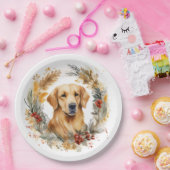 Assiettes En Carton Golden Retriever Christmas Wreath Festive Pup (Fête)