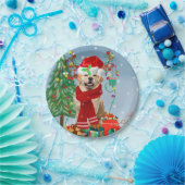 Assiettes En Carton Golden Retriever Dog en neige avec cadeaux de Noël (Fête)