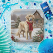 Assiettes En Carton Golden Retriever Dog in Snow Christmas (Fête)