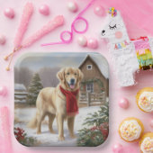 Assiettes En Carton Golden Retriever Dog in Snow Christmas (Fête)