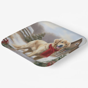 Assiettes En Carton Golden Retriever Dog in Snow Christmas