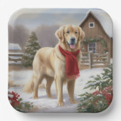 Assiettes En Carton Golden Retriever Dog in Snow Christmas (Recto)