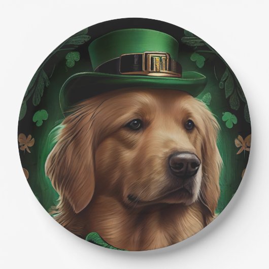 Assiettes En Carton Golden Retriever Dog in St. Patrick's Day (Devant)