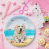 Assiettes En Carton Golden Retriever Dog sur la plage (Fête)