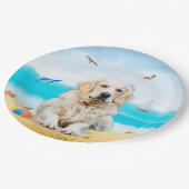Assiettes En Carton Golden Retriever Dog sur la plage (Angle)