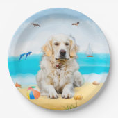 Assiettes En Carton Golden Retriever Dog sur la plage (Devant)