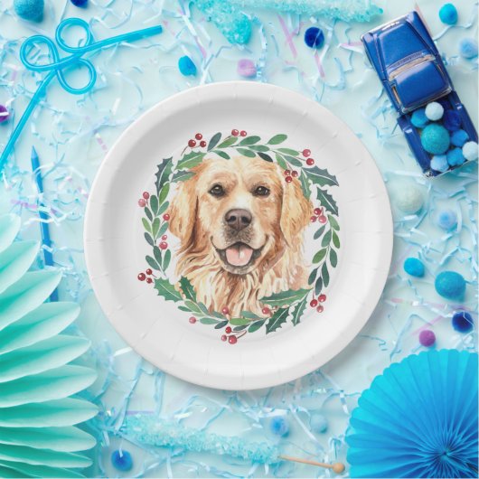 Assiettes En Carton Golden Retriever Elegant Chien Noël (Fête)