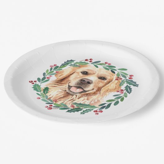 Assiettes En Carton Golden Retriever Elegant Chien Noël (Angle)