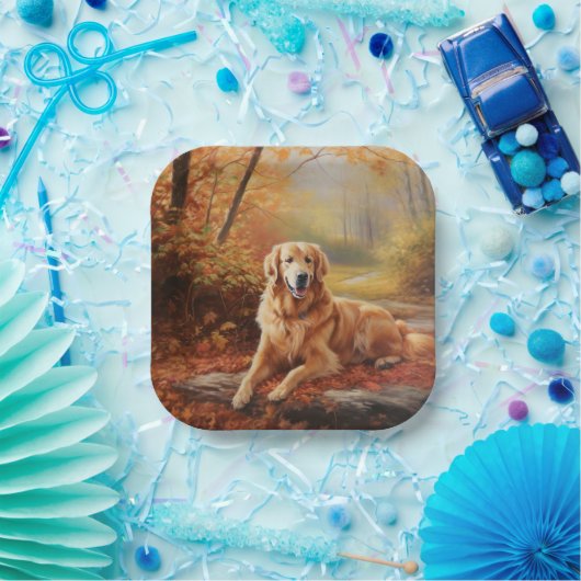 Assiettes En Carton Golden Retriever en automne Leaves automne Inspire (Fête)