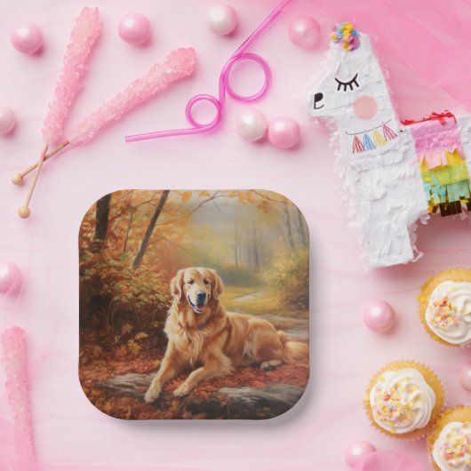 Assiettes En Carton Golden Retriever en automne Leaves automne Inspire (Fête)