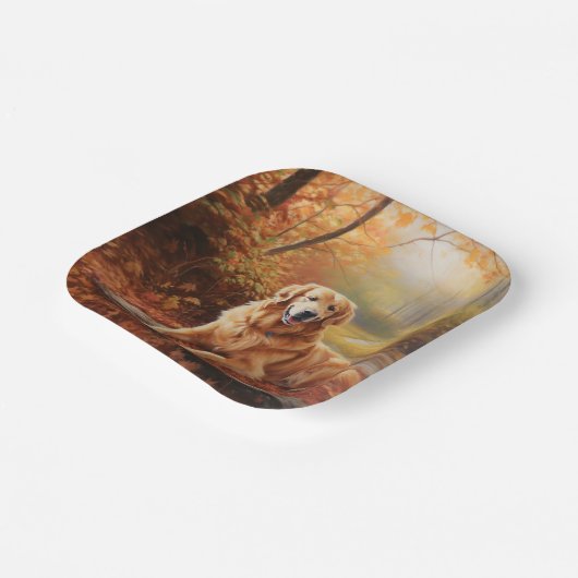 Assiettes En Carton Golden Retriever en automne Leaves automne Inspire (Angulaire)