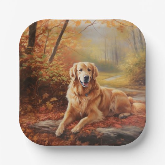 Assiettes En Carton Golden Retriever en automne Leaves automne Inspire (Recto)