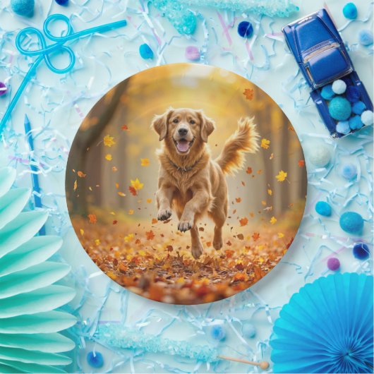 Assiettes En Carton Golden Retriever En Automne Woods (Fête)