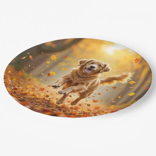 Assiettes En Carton Golden Retriever En Automne Woods (Angle)