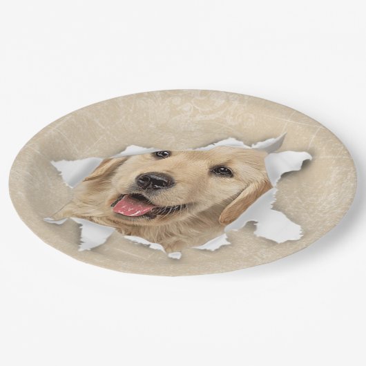 Assiettes En Carton Golden Retriever in Paper Hole (Angle)