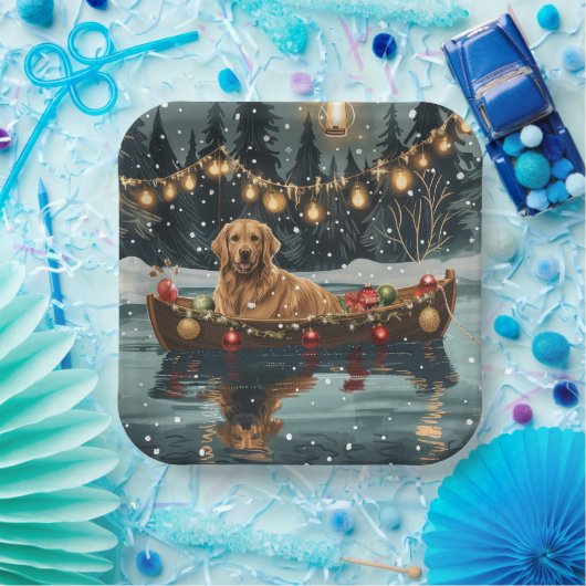 Assiettes En Carton Golden Retriever Noël Festive Voyage (Fête)