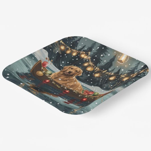 Assiettes En Carton Golden Retriever Noël Festive Voyage (Angulaire)