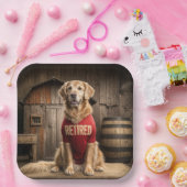 Assiettes En Carton Golden Retriever portant une chemise rouge retrait (Fête)