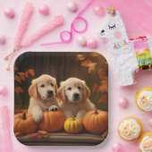 Assiettes En Carton Golden Retriever Puppy Automne Citrouille de plais (Fête)