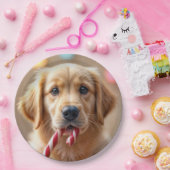 Assiettes En Carton Golden Retriever Puppy With a Candy Cane (Fête)