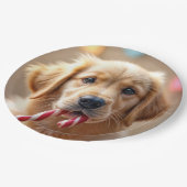 Assiettes En Carton Golden Retriever Puppy With a Candy Cane (Angle)
