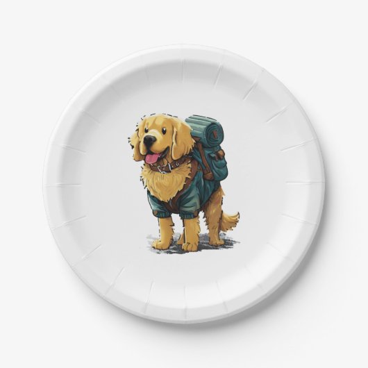 Assiettes En Carton Golden Retriever Randonnée et Camping (Devant)