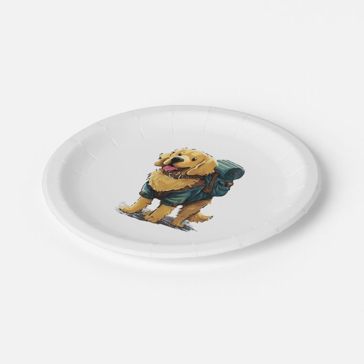 Assiettes En Carton Golden Retriever Randonnée et Camping (Angle)