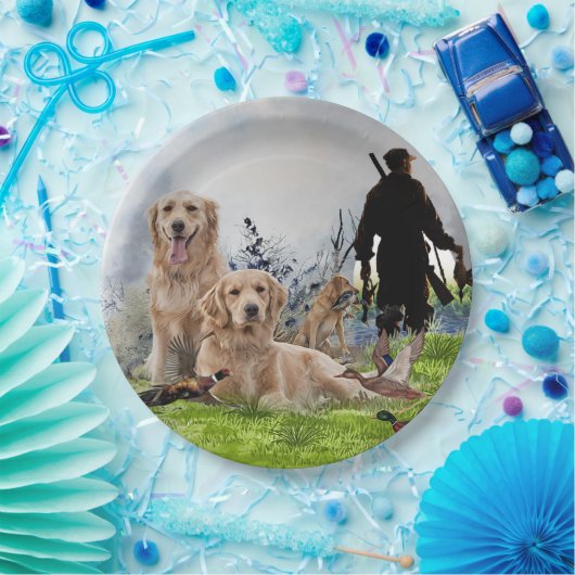 Assiettes En Carton Golden Retrievers - Excellents chiens de chasse (Fête)