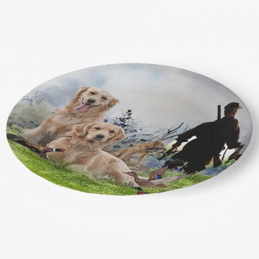 Assiettes En Carton Golden Retrievers - Excellents chiens de chasse (Angle)
