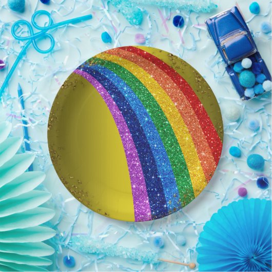 Assiettes En Carton Golden Sparkles et Parties scintillant Rainbow Uni (Fête)