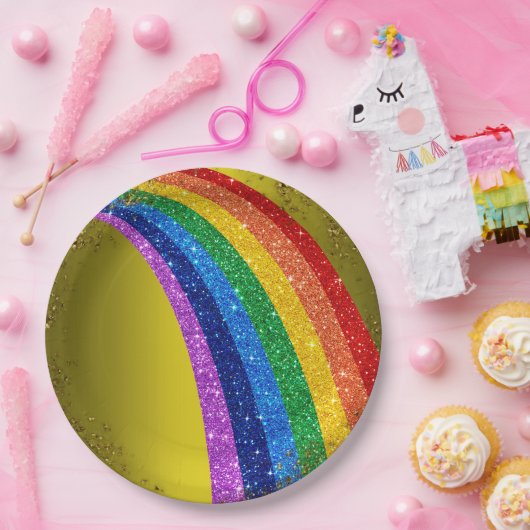 Assiettes En Carton Golden Sparkles et Parties scintillant Rainbow Uni (Fête)