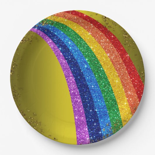 Assiettes En Carton Golden Sparkles et Parties scintillant Rainbow Uni (Devant)