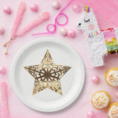 Assiettes En Carton Golden Star White et Gold Festive Élégant (Fête)