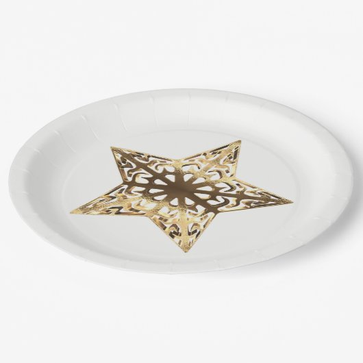 Assiettes En Carton Golden Star White et Gold Festive Élégant (Angle)