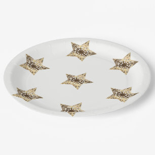 Assiettes En Carton Golden Stars White and Gold Festive Elégant