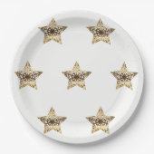 Assiettes En Carton Golden Stars White and Gold Festive Elégant (Devant)